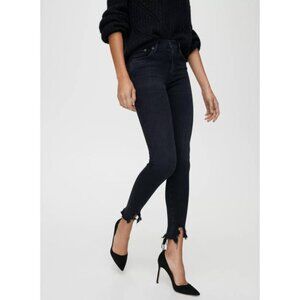 agolde jeans women's 29 Sophie skinny destroyed ankle frayed‎ hem black cotton